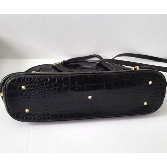 Vtg Bally Doctor Bag Purse Black Croc Embossed Leather Goldtone Trim Crossbody - Picture 4 of 16
